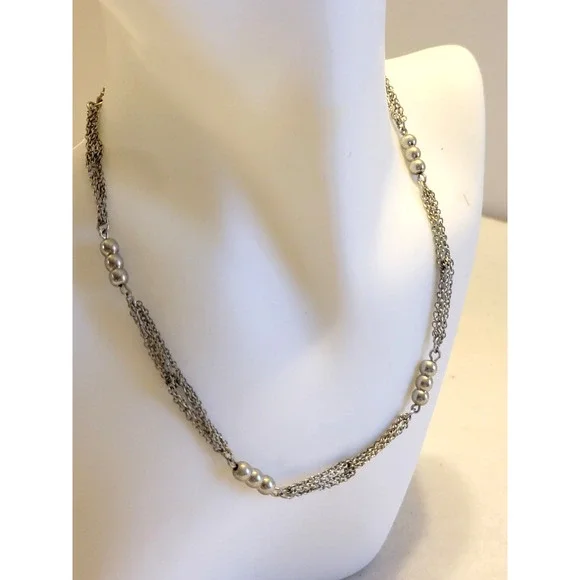 Necklace Jewelry Knotted Chain Silver Tone Metal Beaded Statement‎ Fashion