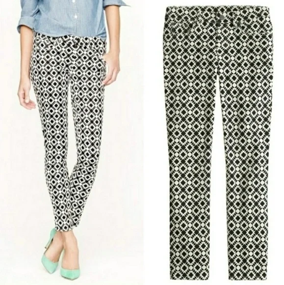 J. Crew Mosaic Print Toothpick Skinny Jeans Navy Blue White Size 27 Size 4