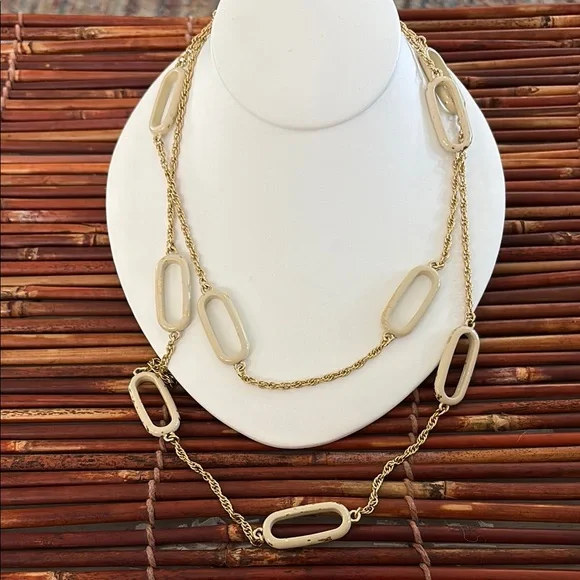J. Crew Gold and Cream Geometric Necklace