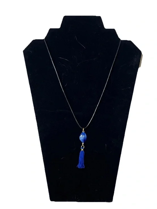 Blue Tassel Necklace Black Cord Pendant Costume Fashion Jewelry Modern Gift