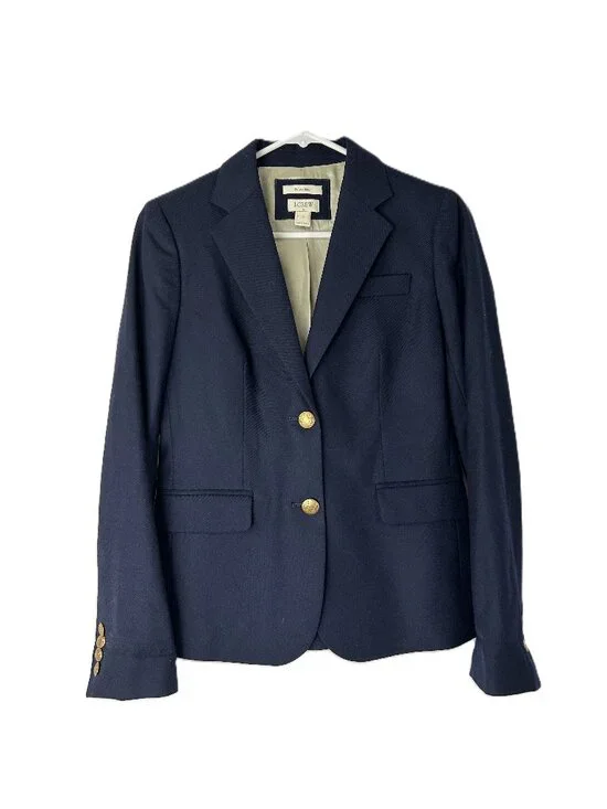 J. Crew Wool Blend Schoolboy Blazer Navy w Gold Buttons 0