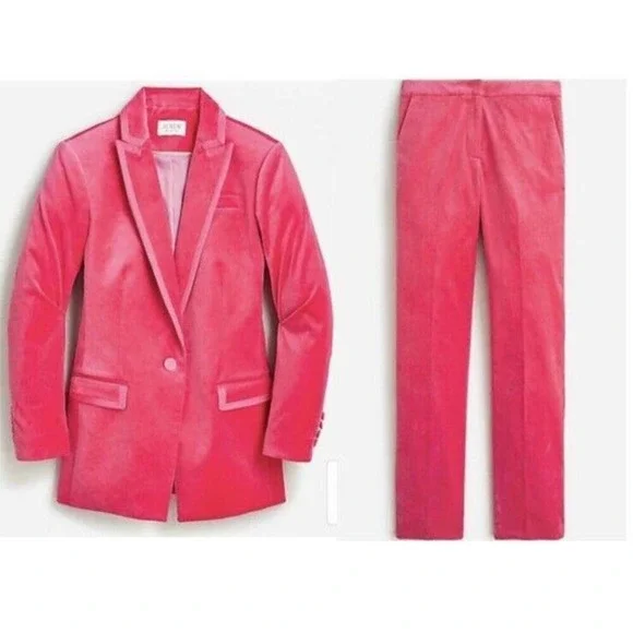J. Crew. Willa Blazer Pants Suit Fuschia Dragon Fruit Pink Size 6 Velvet NWT
