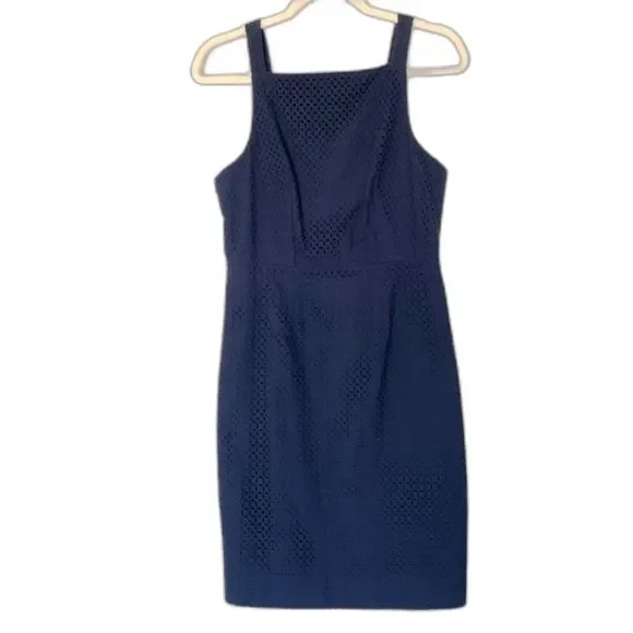 J. Crew Navy Eyelet Lace  Classic Clean Beauty Timeless Dress Size 4 - F73