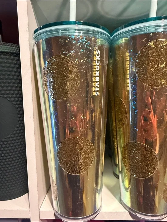 Starbucks Iridescent Gold Dot Cold Cup with Teal Lid