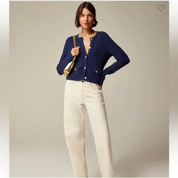 J.Crew Odette Cable Knit Sweater Lady Jacket Cotton-Blend Bouclé Navy XS NWT