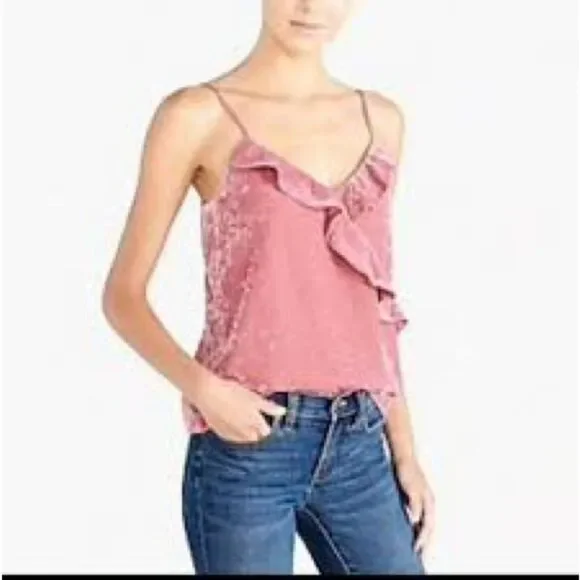 J. CREW Crushed Velvet Pink Mauve Ruffle Cami Tank Top
