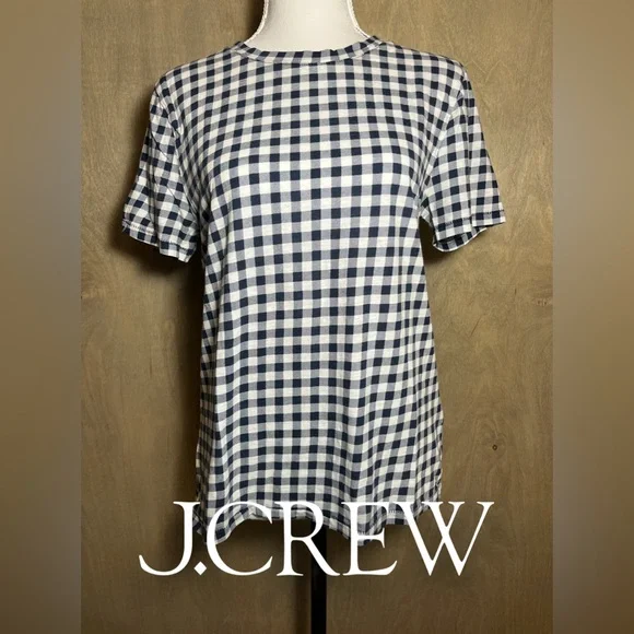 J. Crew Navy White Gingham Short Sleeve T-shirt M