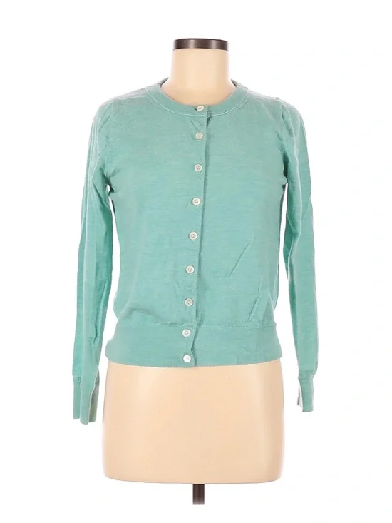 J. CREW 100% Merino Wool Seafoam Green Crewneck Button-Up Cardigan Sweater