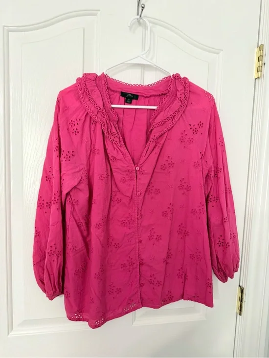 Jcrew Fuchsia Eyelet Peasant Blouse - Women