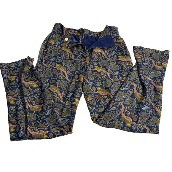 J Crew 100% Silk Full-Length Easy Pant | Botanical Cheetah Print Size 00