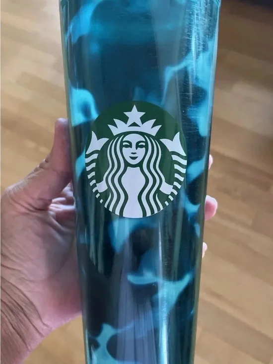 Starbucks Teal Turquoise Wave Tumbler, 24oz - Green 2020 Limited Ed. -No Straw