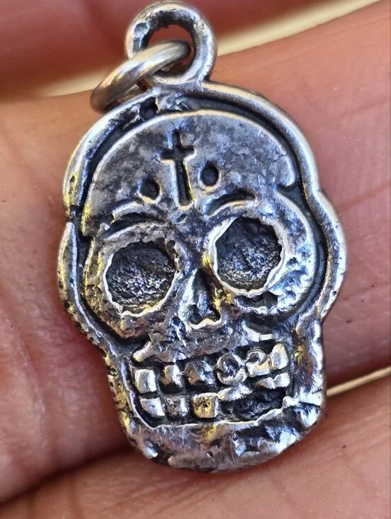 OOAK artisan handcrafted solid 925 sterling silver double sided skull pendant