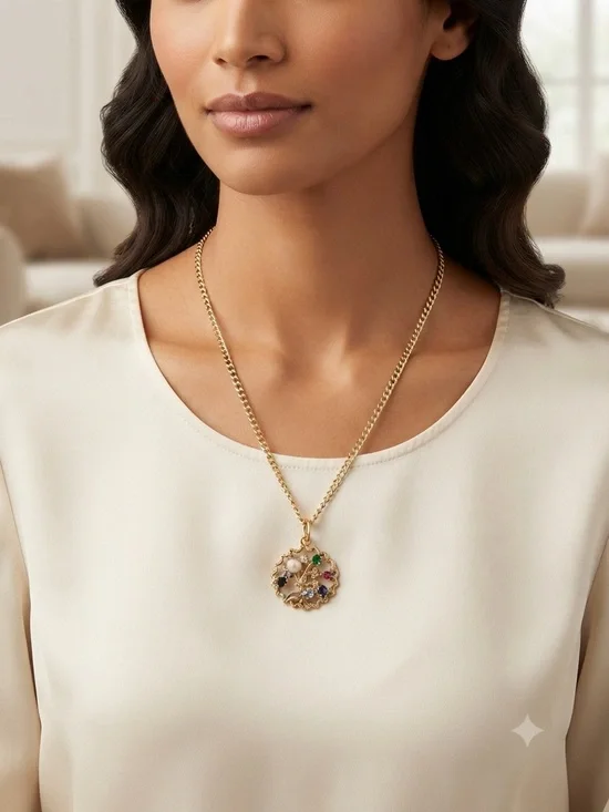 Gold Multi-Stone Floral Pendant Necklace - Women
