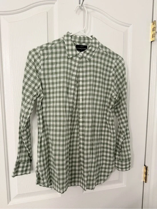 J. Crew Green Gingham Button-Down Shirt  womens size 4