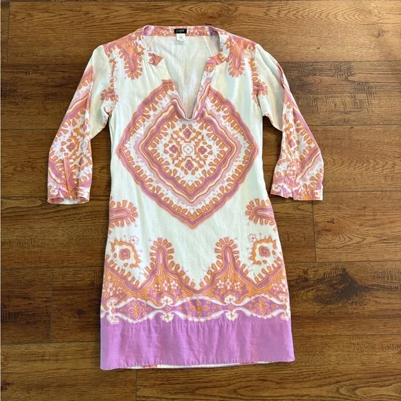 J. Crew Linen Blend Tunic Dress - Size 0 - Lilac and Orange Print