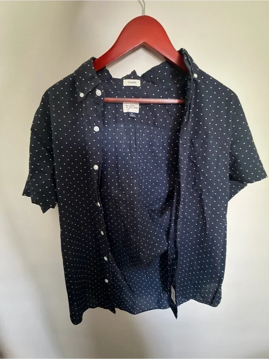J. Crew Navy Short-Sleeve Dot Button-Down Shirt