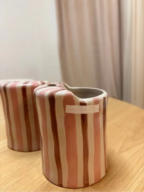 Viral Hand Painted Striped Ceramic Mug - Pink & Brown