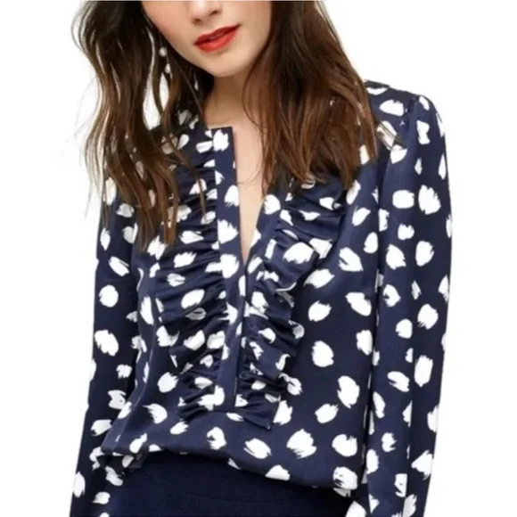 J. Crew Shirt Blouse Blue Ruffle XS