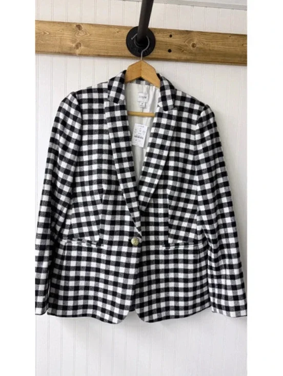 J Crew one button blazer buffalo check new size 6 wool