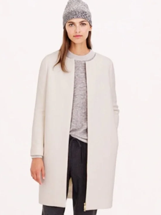 J. Crew Double Cloth Collarless Coat Jacket Wool Cream Size 0 A8918