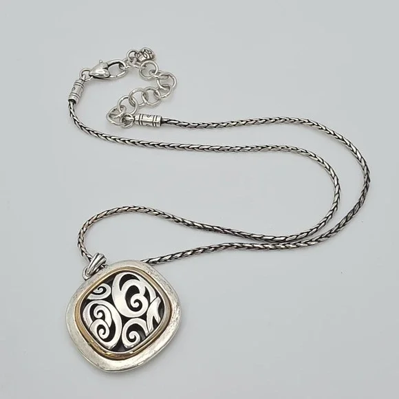 BRIGHTON 'Spin Master' Necklace Reversible Scrollwork Gold & Silver Plate 18