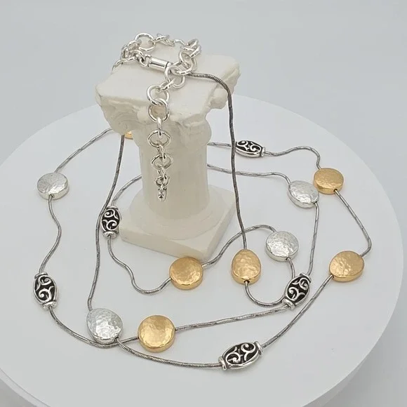 BRIGHTON 'Mediterranean' Station Necklace Hammered Discs Gold & Silver Plate 40