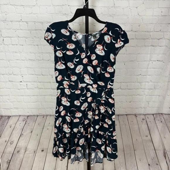 J. Crew Mercantile Floating Floral Ruffle V-Neck Faux Wrap Dress Blue Size 12