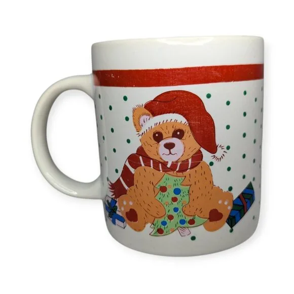 Holiday Coffee Mug Christmas Holiday Tree Teddy Bear Mug Cup 10 oz.