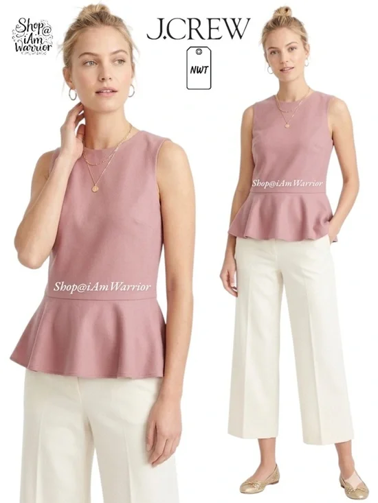 J.Crew NWT rose pink peplum top in super 120s fine wool *shop@iamwarrior