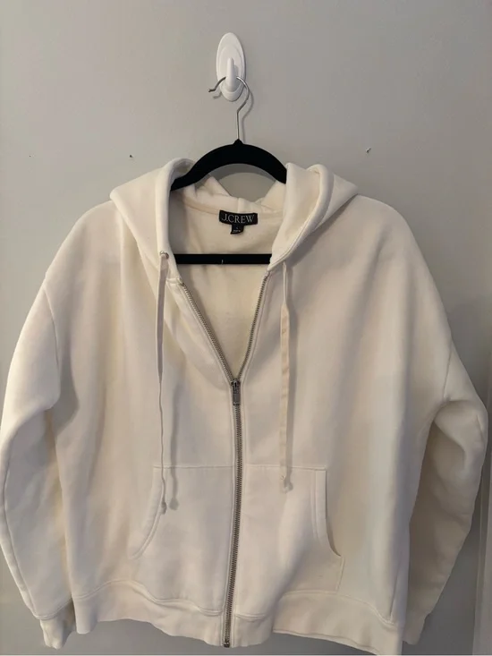 J. Crew Cream Full-Zip Hooded Sweatshirt
