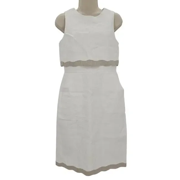 J. Crew Womans size 2 Going Places Knee Length  Linen Tank Dress Ivory G4446