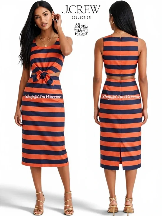 J.Crew Collection NWT tie waist striped midi Mandy Moore dress *shop@iamwarrior