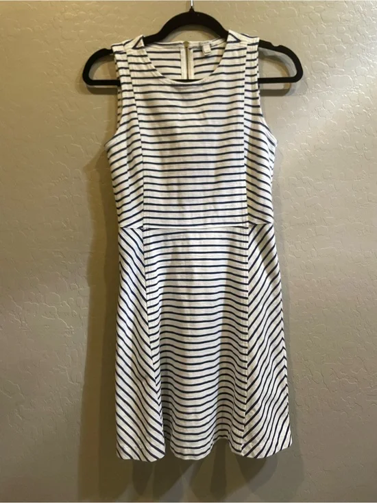 J. Crew Sleeveless Striped Midi Dress in White and Navy