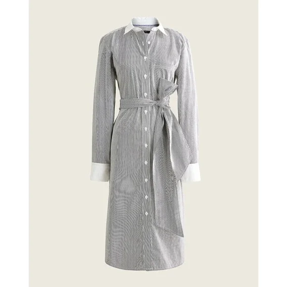 NWT J. Crew Classic Fit Crisp Cotton Poplin Shirt Dress Black White Striped 12