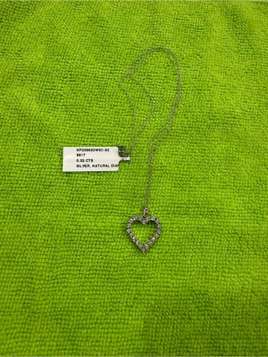 Silver Heart Pendant Necklace with Natural Diamonds - Silver 0.32CTS