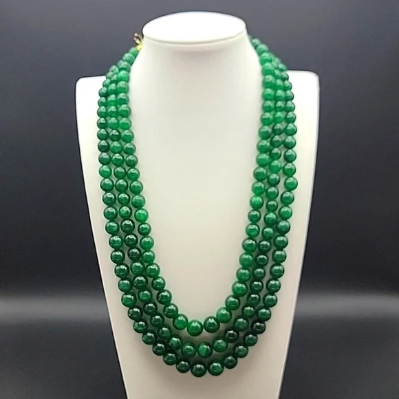 932.50 CTS GREEN EMERALD EARTH MINED 3 LINE ROUND BEADED GEMSTONE BEADS NECKLACE