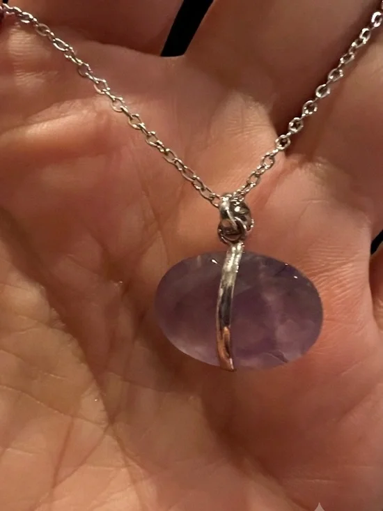 New Natural Purple Agate Oval Pendant Necklace | 18