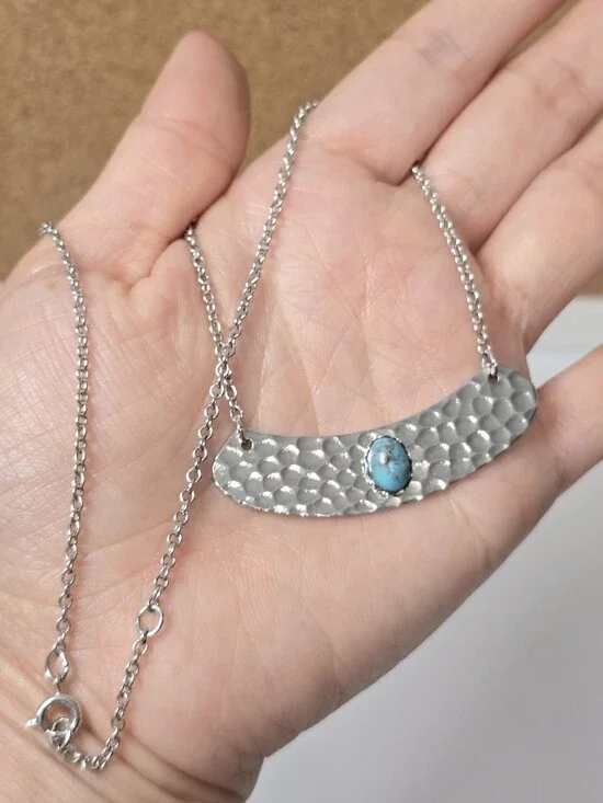 Vintage Coventry Silver Bar Necklace with Turquoise Accent