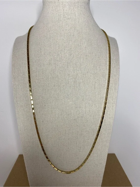 Vintage 14K GP Gold Plated 24” Oval Box Link Chain Necklace Geometric Design