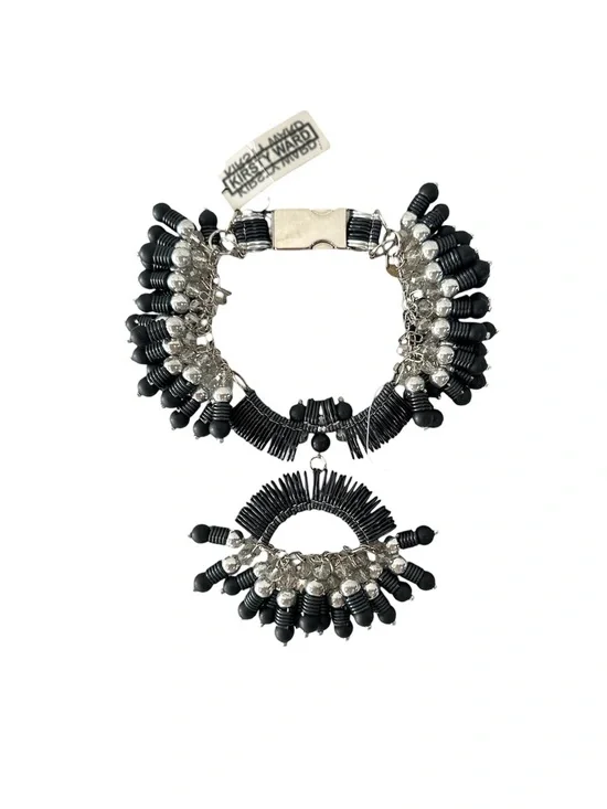 Rare Kirsty Ward Black Chunky Beaded Statement Necklace