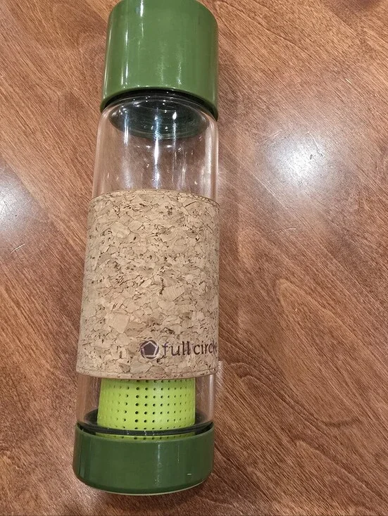 Full Circle tea time glass travel bottle green 9.5