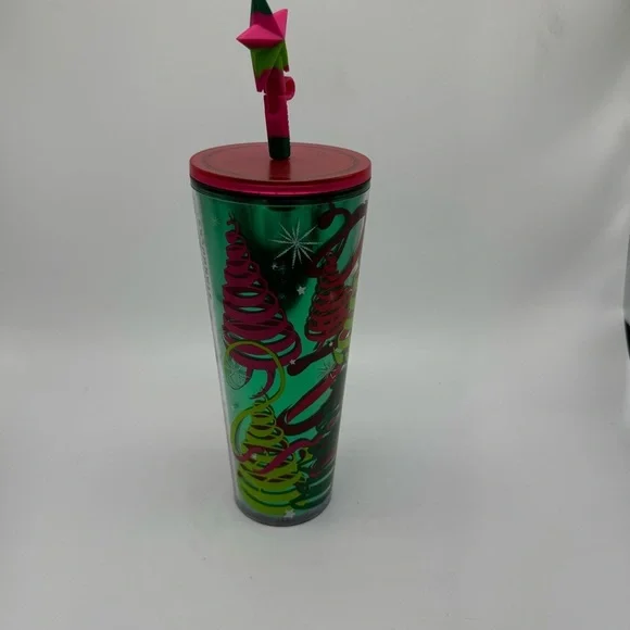 Starbucks 2023 Holiday Ribbons & Trees Star Straw Topper Tumbler 24oz