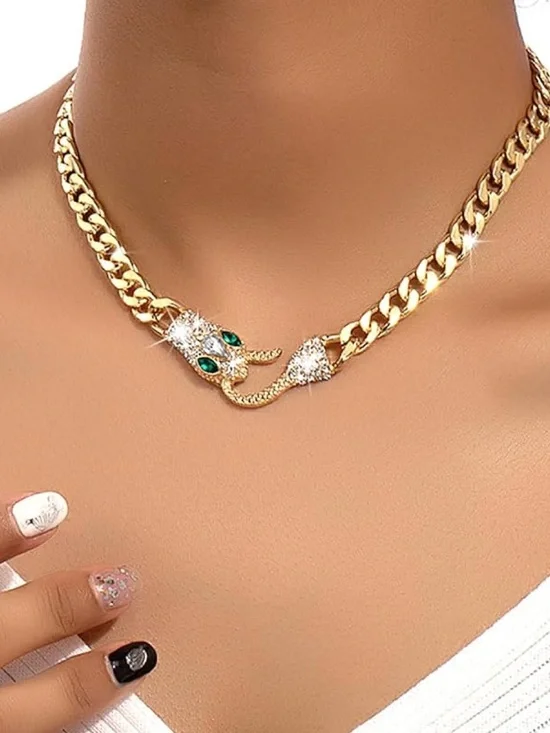 Anthropologie Gold-Tone Snake Choker with Green Accents