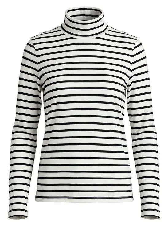 J.Crew Black Turtleneck Knit Stretch Striped T-Shirt Women Size S