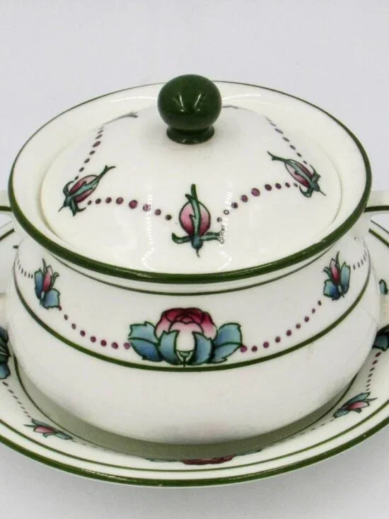 Vintage Cauldon Early English Sugar Bowl Set Made for Burley & Co Chicago Rose