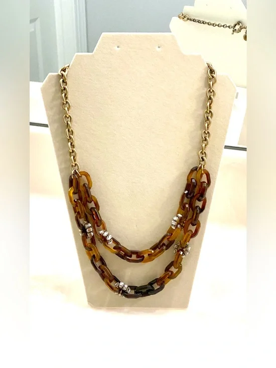 J. Crew Gold-Tone Chain with Tortoiseshell & Rhinestone Accent Necklace