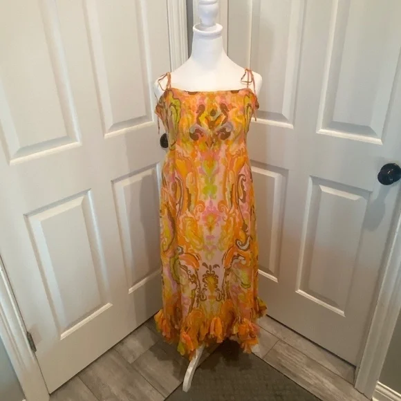 J. Crew Collection 100% silk colorful Tie Shoulder Dress 16585