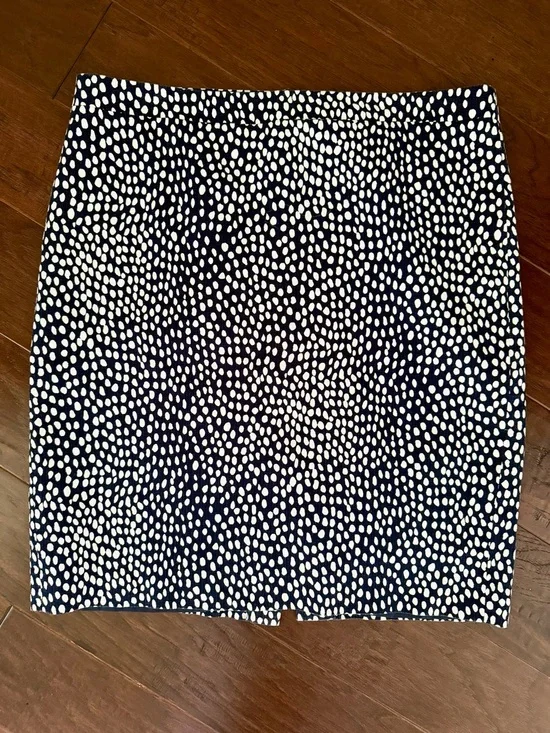 J Crew Navy and White Dot Pencil Skirt
