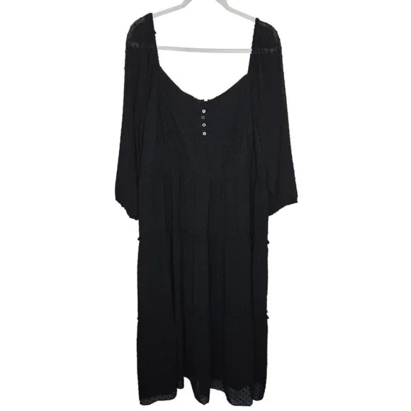 J. Crew Plus Size Tiered Black Swiss Dot Long-sleeve Midi Dress Size 24