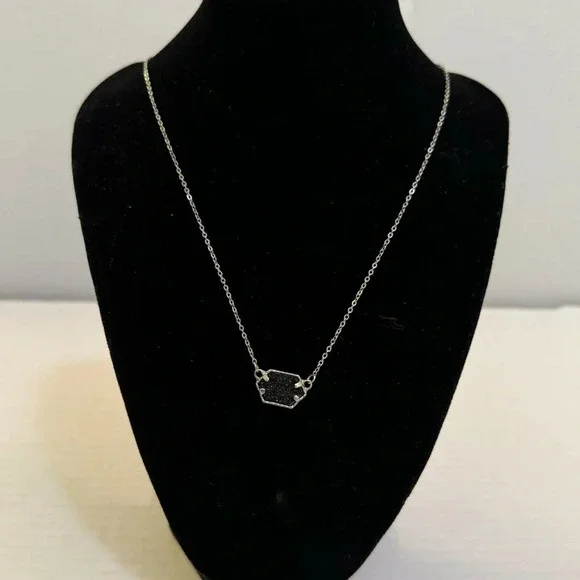 Plunder Design Fashion Trendy Jewelry Yvette Silver Black Druzy Pendant Necklace